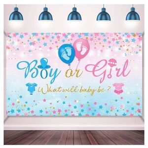 Gender Reveal Boy Or Girl Photo Banner & balloon kit 3 x 5,
